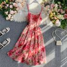 Floral Print Slim-cut Midi Dress