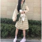 Color Block Plaid Midi A-line Dress As Shown In Figure - One Size