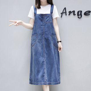 Set: Pocketed Dungaree Dress + Short Sleeve T-shirt