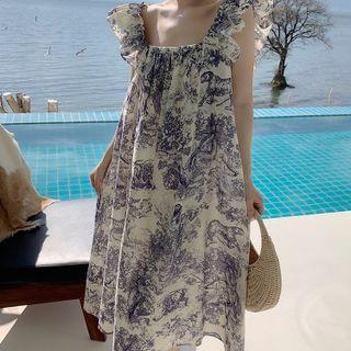 Sleeveless Open Back Printed Ruffle Midi Sundress
