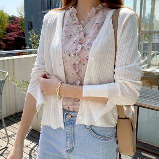 Slit-cuff Ribbed Cardigan