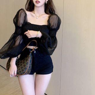 Plain Pleated Cropped Top