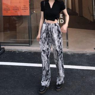 High-waist Tie-dye Straight-cut Pants