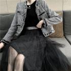 Woolen Crop Jacket / Mesh A-line Skirt