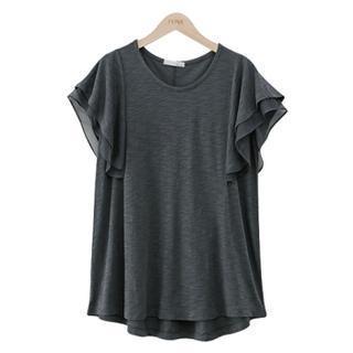 Round-neck Flutter-sleeve T-shirt