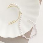 Faux Pearl Chained Earring 1 Pc - Gold & White - One Size