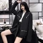 Lapel Collar Zip-accent Button Blazer