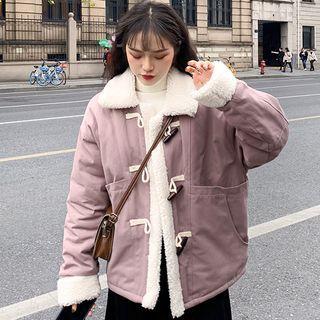 Fleece Collar Toggle Jacket Purple - One Size