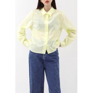 Slit-side Sheer Cotton Shirt Yellow - One Size