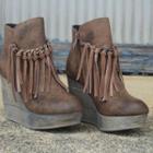 Fringed Faux Suede Wedge-heel Ankle Boots