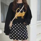 Leopard Print Sweatshirt / Polka Dot Mini A-line Skirt