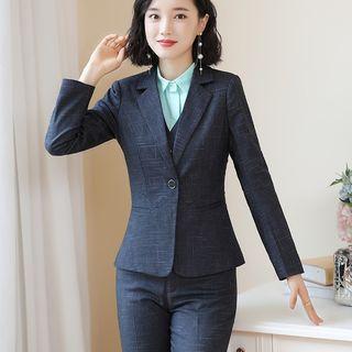 Set: Single-breasted Blazer + Single-breasted Vest + Dress Pants + Long-sleeve Shirt