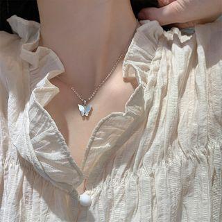 925 Sterling Silver Butterfly Necklace Silver - One Size
