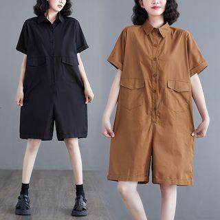 Short-sleeve Plain Loose Fit Romper