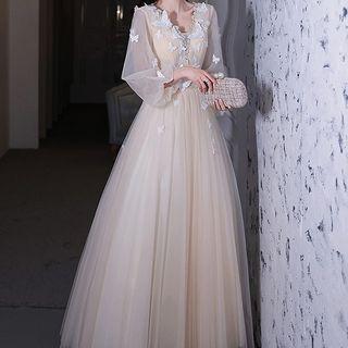 Butterfly Lace A-line Evening Gown
