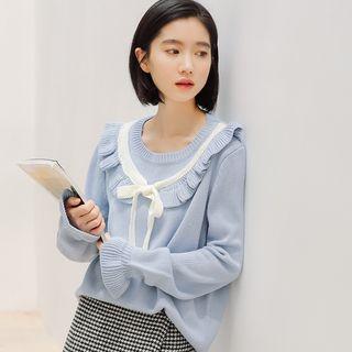Bell-sleeve Ruffled Knit Sweater