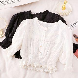 Lace Trim Puff-sleeve Cropped Top