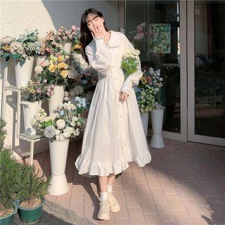 Long-sleeve Button-up Midi Dress Dress - White - One Size