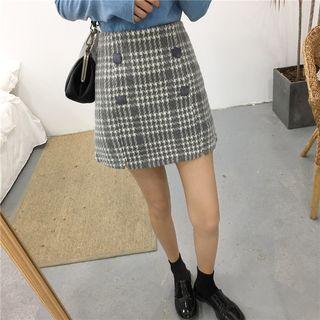 Houndstooth Double-breasted A-line Skirt