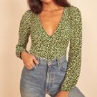 Long-sleeve Dotted V-neck Top