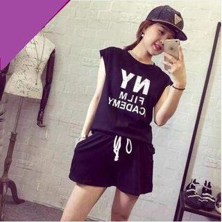 Set: Letter Sleeveless T-shirt + Shorts
