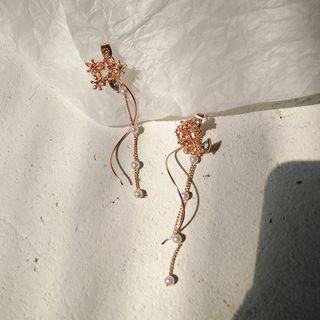 Non-matching Rhinestone Faux Pearl Dangle Earring 1 Pair - Rose Gold - One Size