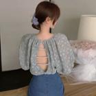 Pearl-back Puff-sleeve Loose Top