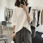 Plain 3/4-sleeve Ripped T-shirt