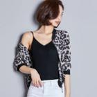 3/4-sleeve Leopard Print Zip Jacket