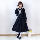 Sailor Collar Long Sleeve Midi Dress