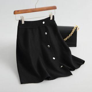 Buttoned A-line Skirt Black - One Size