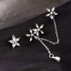 Rhinestone Floral Chained Ear Cuff 1 Pair - Silver - One Size