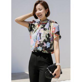 Scarf-neck Petal-neck Floral Blouse