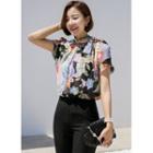 Scarf-neck Petal-neck Floral Blouse