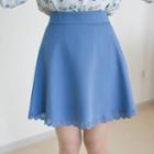 Band-waist Perforated Mini Skirt