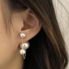 Faux Pearl Chain Earring 1 Pair - Earrings - Silver Pin - Long - Faux Pearl - White - One Size