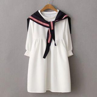 Elbow-sleeve Sailor Collared A-line Dress