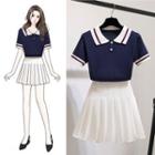 Short-sleeve Polo Shirt / Pleated Skirt / Set
