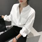 Mandarin-collar Long Shirt Ivory - One Size