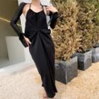 Set: Halter Neck Midi A-line Dress + Jacket