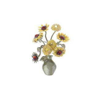 Fashion And Elegant Enamel Sunflower Vase Brooch With Cubic Zirconia Golden - One Size