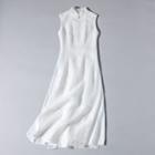 Sleeveless Mandarin Collar Maxi A-line Dress