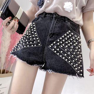 Faux-pearl Denim Shorts