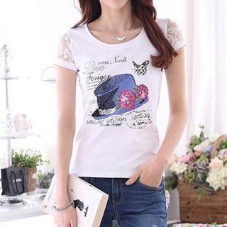 Lace Short-sleeve Print T-shirt
