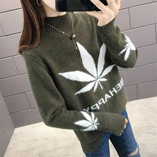 Mock-turtleneck Floral Print Sweater