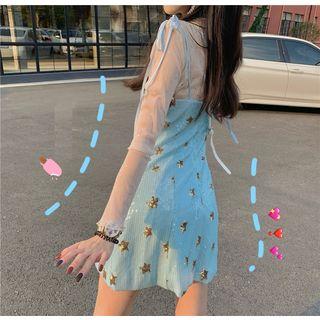 Glittered See-through Top / Sequined Star Sleeveless Dress