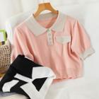 Short-sleeve Two-tone Polo Knit Top