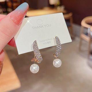 Rhinestone Faux Pearl Alloy Dangle Earring 1 Pair - A204 - Gold - One Size
