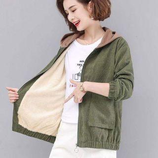 Fleece-lined Corduroy Hooded Zip Jacket
