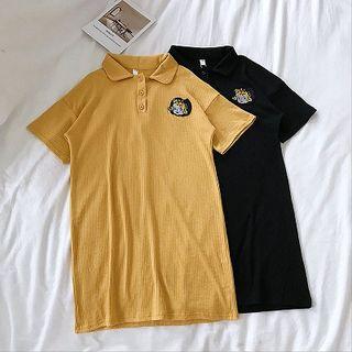 Picture Embroidered Short-sleeve Shirtdress